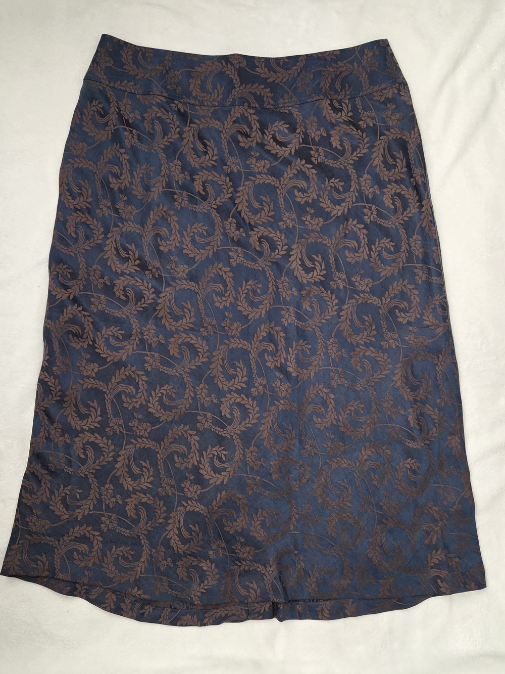 J Jill Linen Silk Brocade Leaf Skirt 18P Whimsigoth Art To Wear Navy Gold Brown